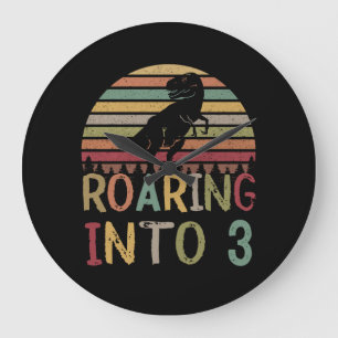 Roaring into 3 3rd Birthday boy dinosaur T Rex Grote Klok