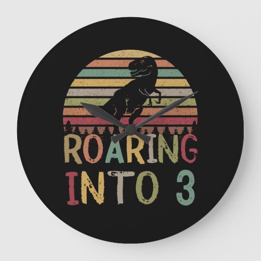 Roaring into 3 3rd Birthday boy dinosaur T Rex Grote Klok (Voorkant)