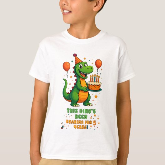 Roaring into 5 - Dino Verjaardag Ontwerp T-shirt (Voorkant)