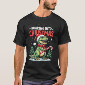 Roaring into Christmas T Rex Santa Hat Candy Cane  T-shirt (Voorkant)