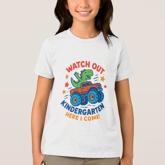 Roaring into Kindergarten - Dino Monster Truck Tri-Blend Shirt (Voorkant)