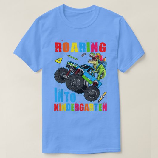 Roaring Into Kindergarten Dinosaur Truck Back To S T-shirt (Design voorkant)
