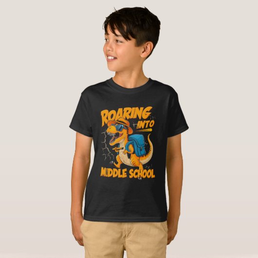 Roaring Into Middle School – Back-to-School T-shirt (Voorkant volledig)