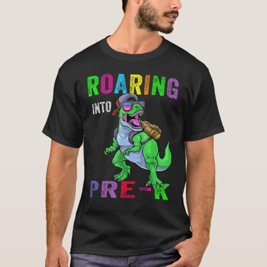 Roaring Into Pre K Dinosaur 1st Day Back To School T-shirt (Voorkant)