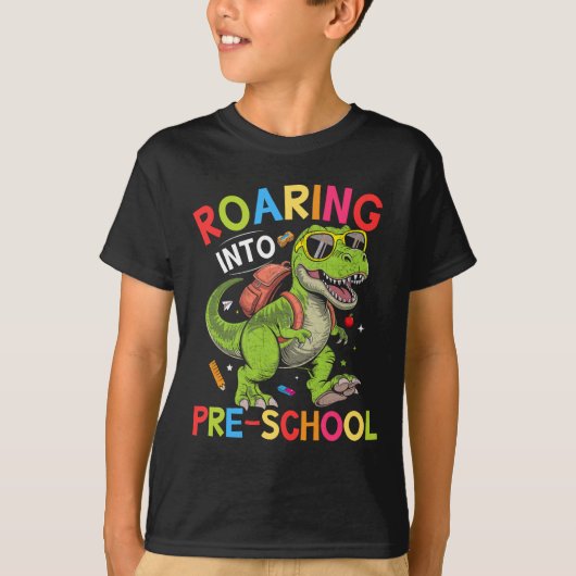 Roaring into Pre-School Dinosaur– First Day of Pre T-shirt (Voorkant)
