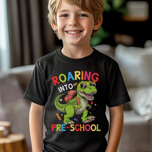 Roaring into Pre-School Dinosaur– First Day of Pre T-shirt