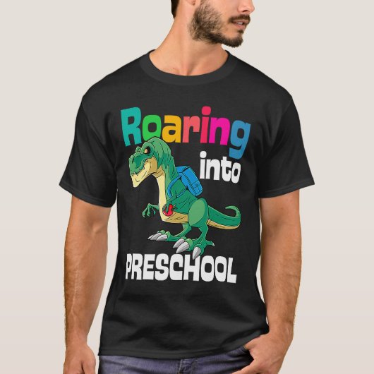 Roaring Into Preschool Dinosaur Teacher Pre K Back T-shirt (Voorkant)