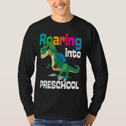 Roaring Into Preschool Dinosaur Teacher Pre K Back T-shirt (Voorkant)