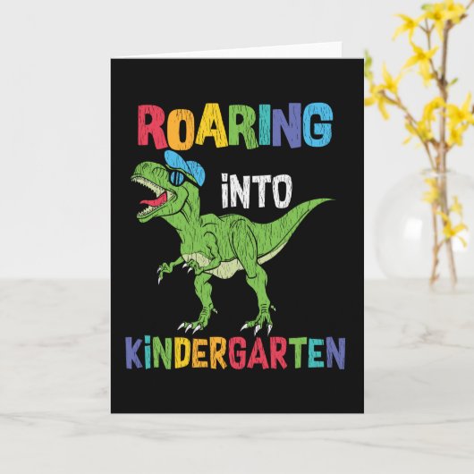 Roaring Kindergarten Back School T rex Dinosaur Kaart (Gele Bloem)