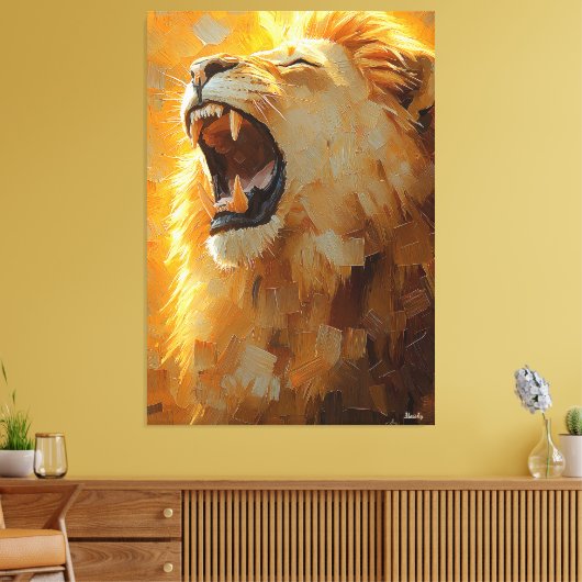 Roaring Lion beroemd gemaakt door Dynamic Impasto Canvas Afdruk (Insitu (Woonkamer))