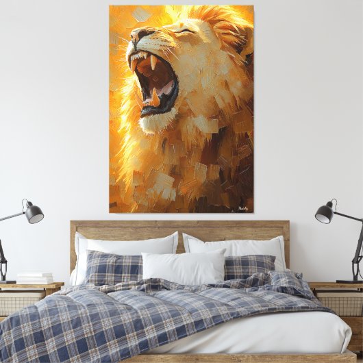Roaring Lion beroemd gemaakt door Dynamic Impasto  Canvas Afdruk (Insitu (Slaapkamer))