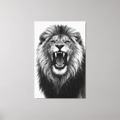 Roaring Lion Black White Powerful Wildlife Art Canvas Afdruk (Voorkant)