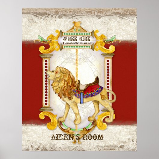 Roaring Lion Brass Ring, Circus Carrousel  Poster (Voorkant)