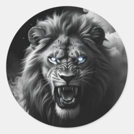 Roaring Lion Head Digitale Schilderij Ronde Sticker