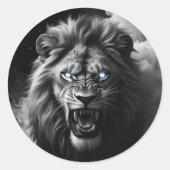 Roaring Lion Head Digitale Schilderij Ronde Sticker (Voorkant)