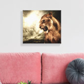 Roaring lioness against stormy canvas afdruk (Insitu (Woonkamer))