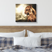 Roaring lioness against stormy canvas afdruk (Insitu (Slaapkamer))