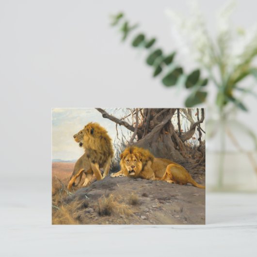 Roaring Lions | Wilhelm Kuhnert Briefkaart (Staand voorkant)