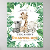 Roaring One Oerwoud Safari 1st Birthday Party Poster (Voorkant)