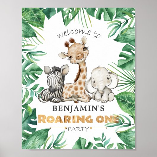Roaring One Oerwoud Safari 1st Birthday Party Poster (Voorkant)