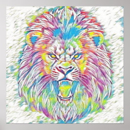 Roaring Pastel Regenboog Leeuw Kunst Poster