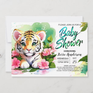Roaring Pink Tiger Waterverf Baby shower Kaart