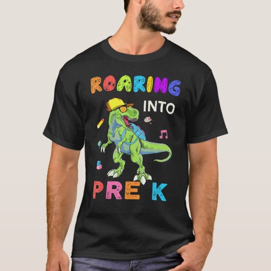 Roaring Pre K Dinosaur Rex Back To School Boys T-shirt (Voorkant)
