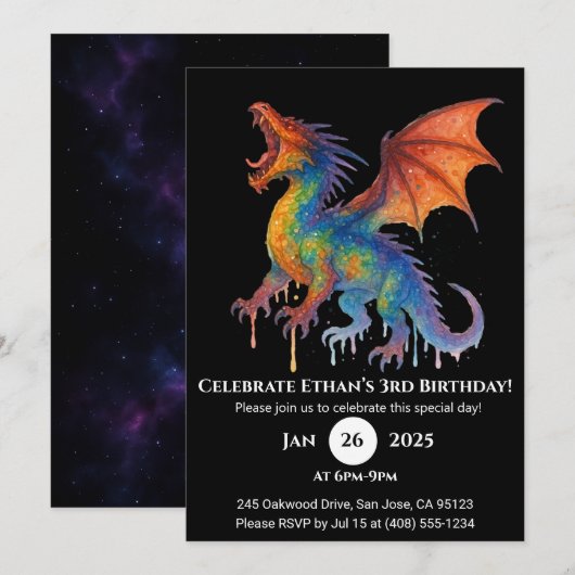 Roaring Rainbow Dragon verjaardagsuitnodiging Kaart (Voorkant / Achterkant)