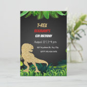 Roaring T-Rex Dinosaurus Verjaardagsfeestje Uitnod Kaart (Staand voorkant)