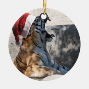 Roaring Tiger beroemd gemaakt door Santa Hat Keramisch Ornament