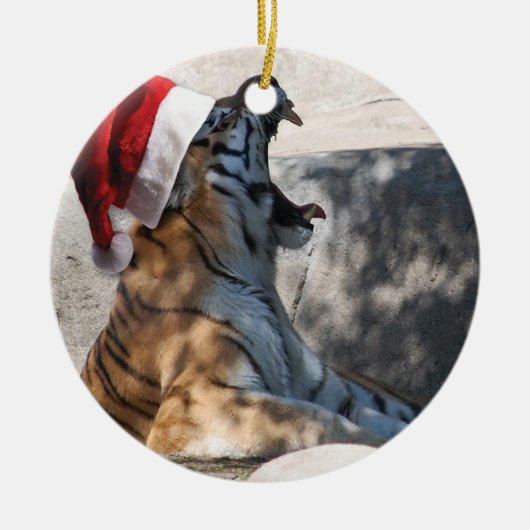 Roaring Tiger beroemd gemaakt door Santa Hat Keramisch Ornament (Voorkant)