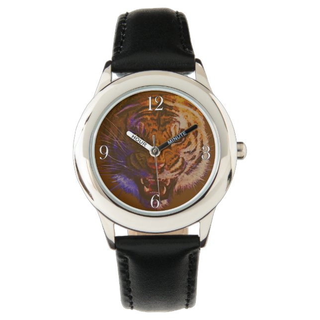 Roaring Tiger Face Big Cat Animal Wildlife Horloge (Voorkant)