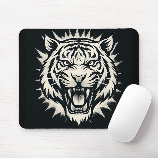 Roaring Tiger Head Illustration Muismat (Met muis)