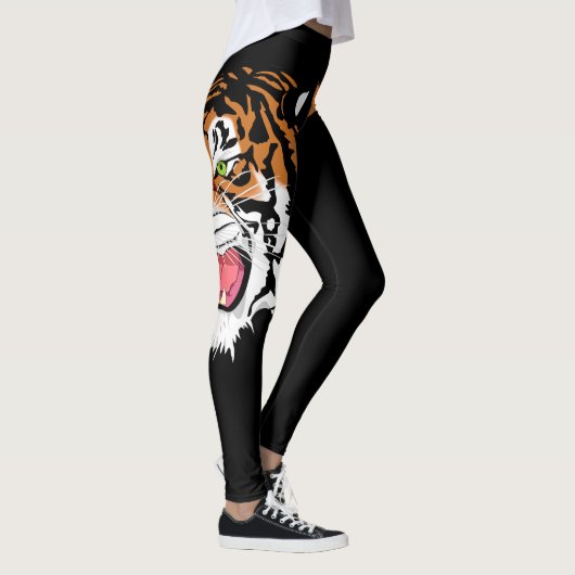 Roaring Tiger Head Print op zwarte Leggings (Rechts)