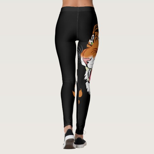 Roaring Tiger Head Print op zwarte Leggings (Achterkant)