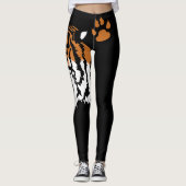 Roaring Tiger Head Print op zwarte Leggings (Voorkant)