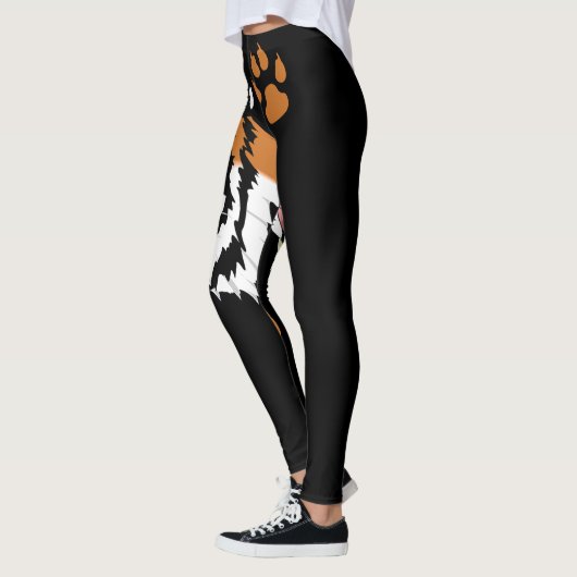 Roaring Tiger Head Print op zwarte Leggings (Links)