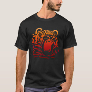 Roaring Tiger Head Tribal Tattoo Stijl Sinaasappel T-shirt