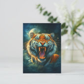Roaring Tiger Moonlit Oerwoud Briefkaart (Staand voorkant)