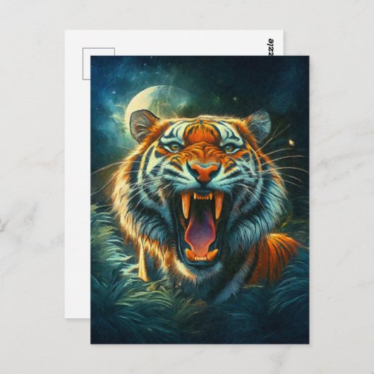 Roaring Tiger Moonlit Oerwoud Briefkaart (Voorkant / Achterkant)