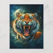Roaring Tiger Moonlit Oerwoud Briefkaart (Voorkant)