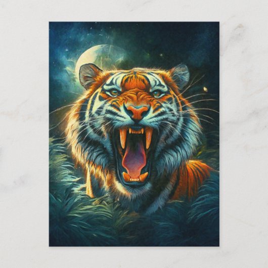 Roaring Tiger Moonlit Oerwoud Briefkaart (Voorkant)