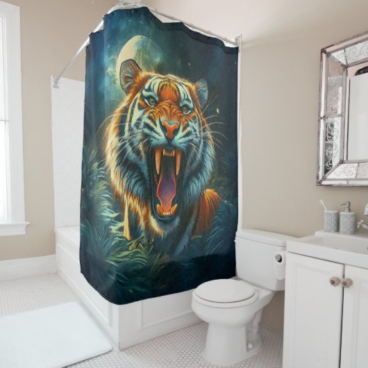 Roaring Tiger Moonlit Oerwoud Douchegordijn (In situ)