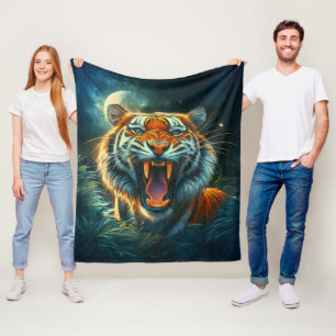 Roaring Tiger Moonlit Oerwoud Fleece Deken