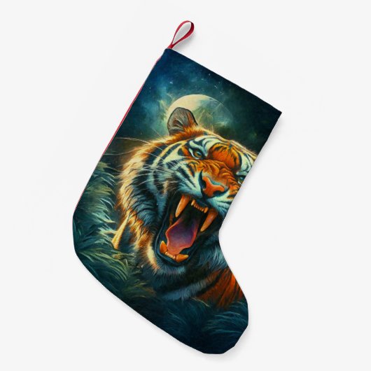 Roaring Tiger Moonlit Oerwoud Kleine Kerstsok (Voorkant (Hangend))