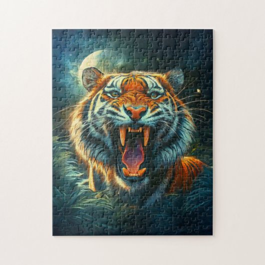 Roaring Tiger Moonlit Oerwoud Legpuzzel (Verticaal)