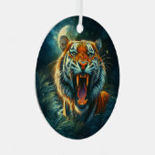 Roaring Tiger Moonlit Oerwoud Metalen Ornament (Voorkant Rechts)