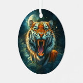 Roaring Tiger Moonlit Oerwoud Metalen Ornament (Voorkant links)