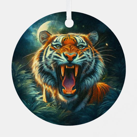 Roaring Tiger Moonlit Oerwoud Metalen Ornament (Achterkant)