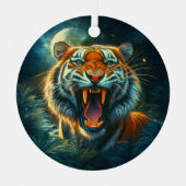 Roaring Tiger Moonlit Oerwoud Metalen Ornament (Voorkant)